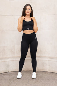 Ladies Ribbed Seamless Sports Bra (Black)